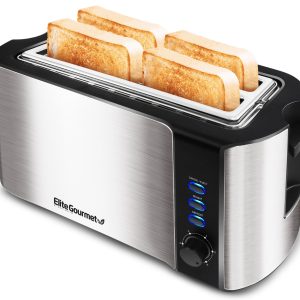 Elite Gourmet ECT-3100 Long Slot 4 Slice Toaster, Reheat, 6 Toast Settings Black