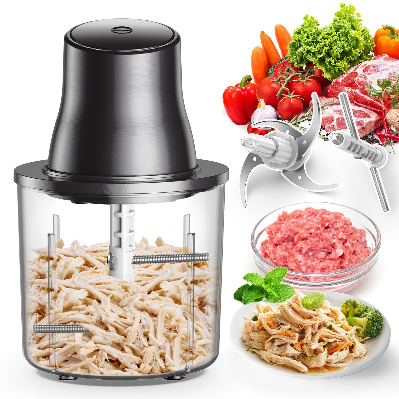 Food Processors, 2 IN 1 Electric Chicken Shredder &Food Chopper with 250W Cop...