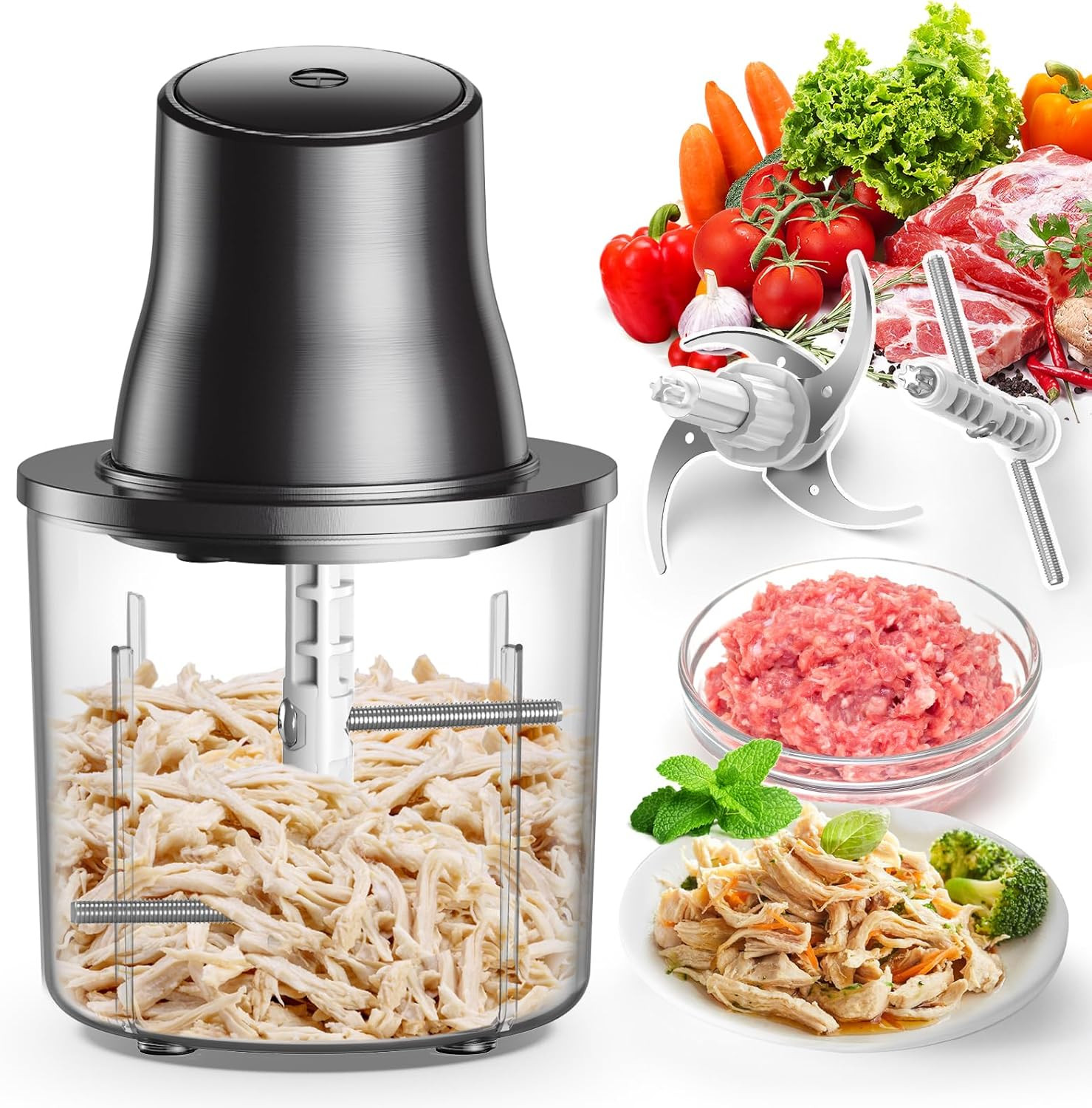 Food Processors, 2 in 1 Electric Chicken Shredder &Food Chopper with 250W Copper