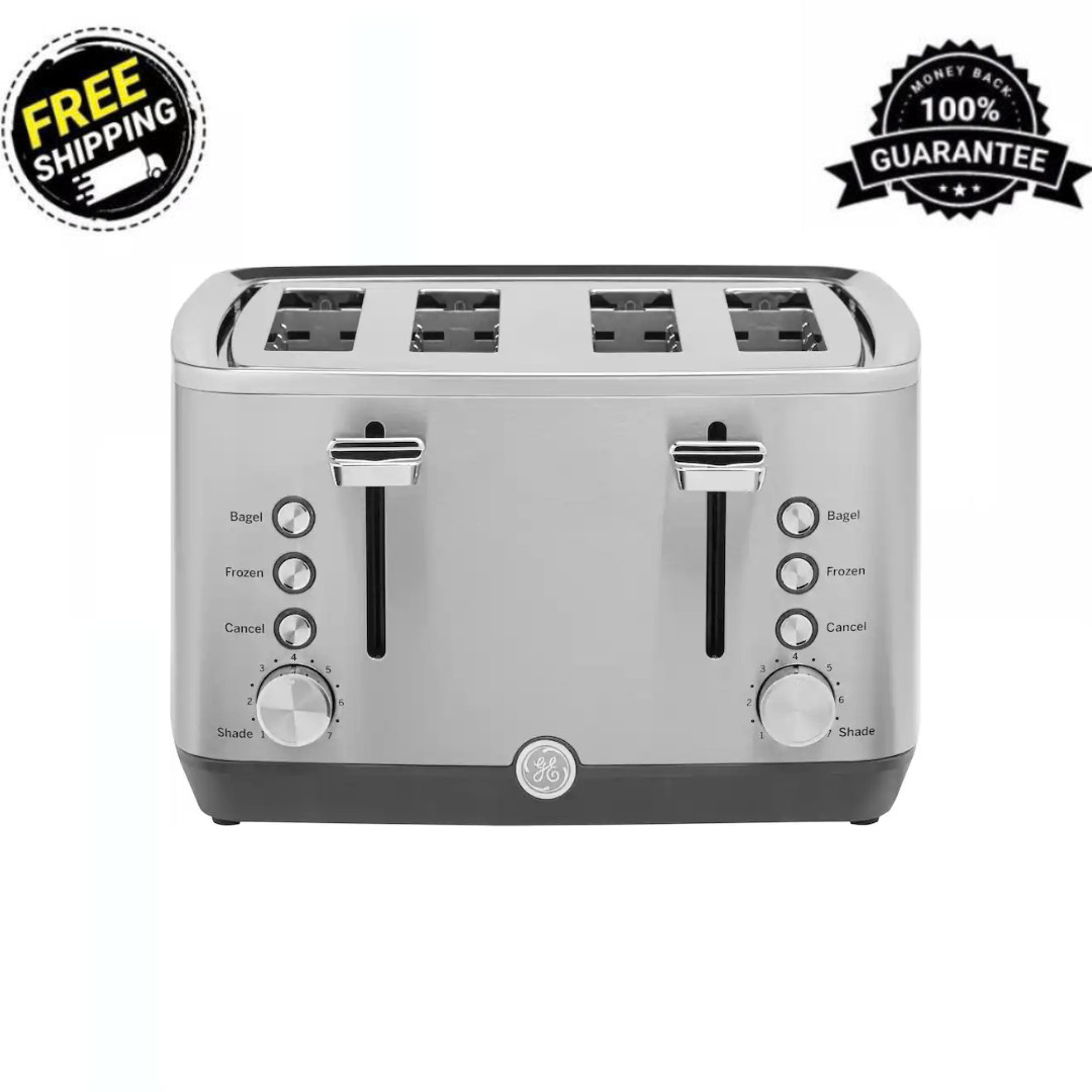 GE 4 Slice Toaster Stainless Steel Wide Slots Even Heating Kitchen Appliance Pro