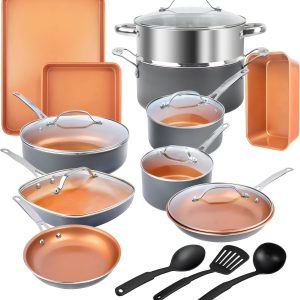 GOTHAM STEEL 20 Pc Ceramic Cookware Set, Copper Pots and Pans Set Non Stick