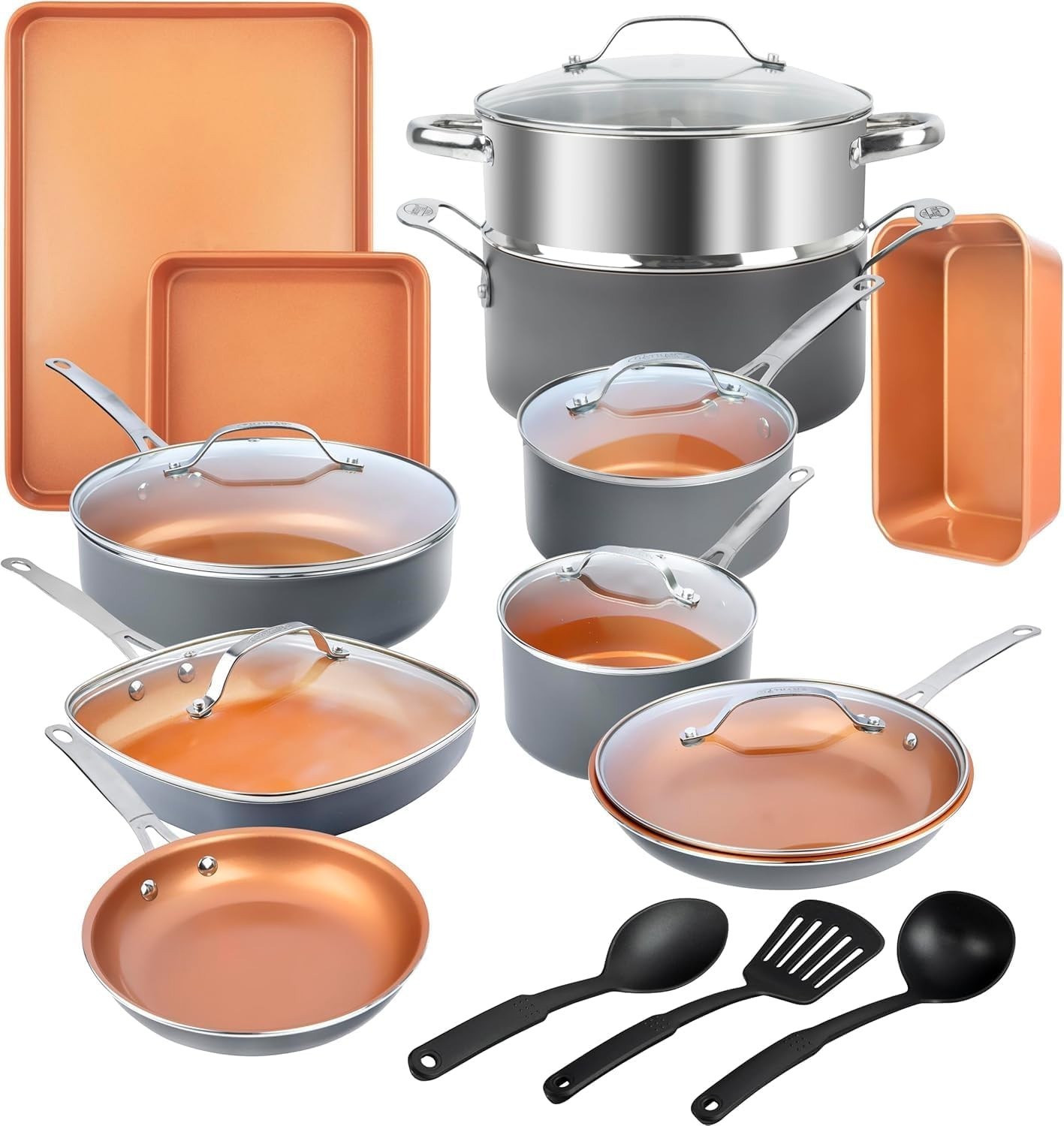 GOTHAM STEEL 20 Pc Ceramic Cookware Set, Copper Pots and Pans Set Non Stick