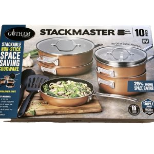 Gotham Steel Stackmaster 10-Pc Nonstick Stackable Cookware Set Dishwasher Safe