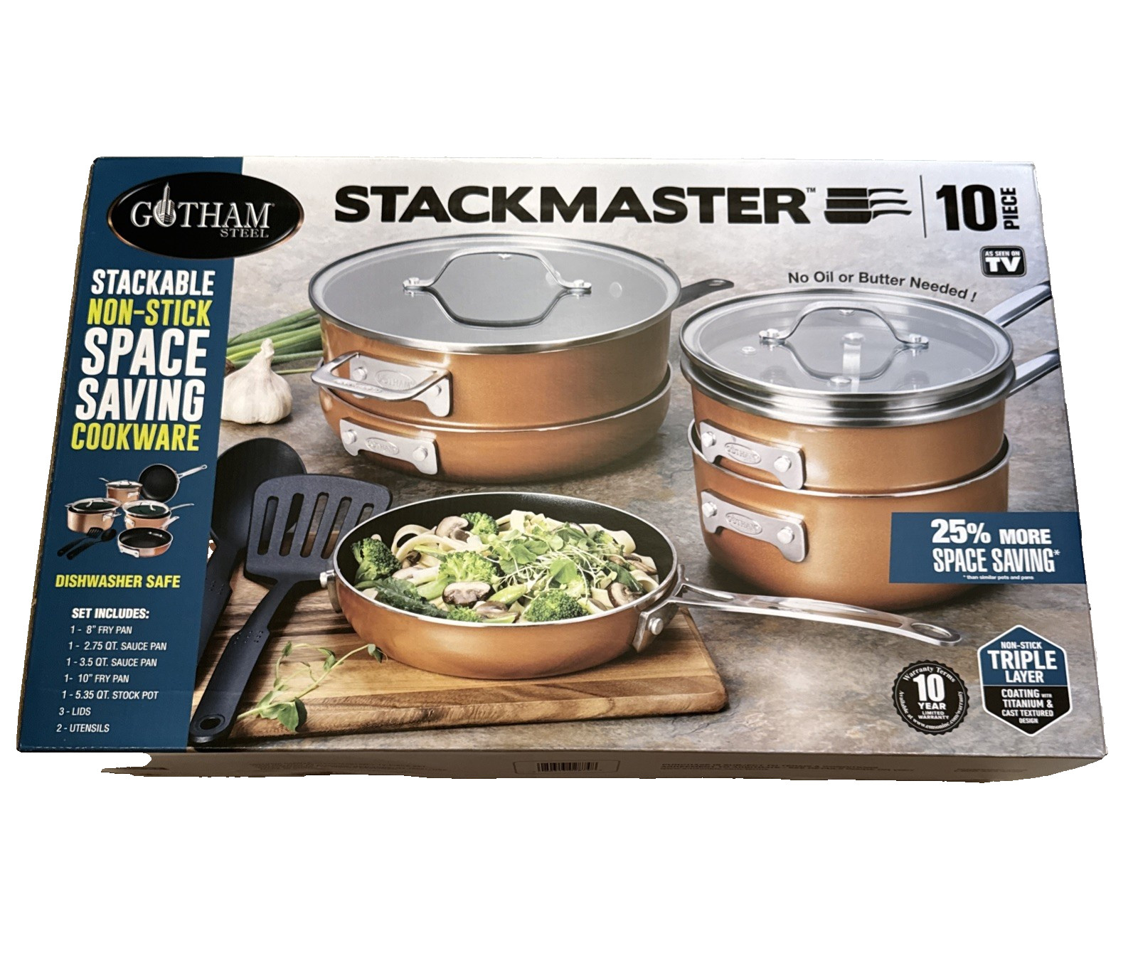 Gotham Steel Stackmaster 10-Pc Nonstick Stackable Cookware Set Dishwasher Safe
