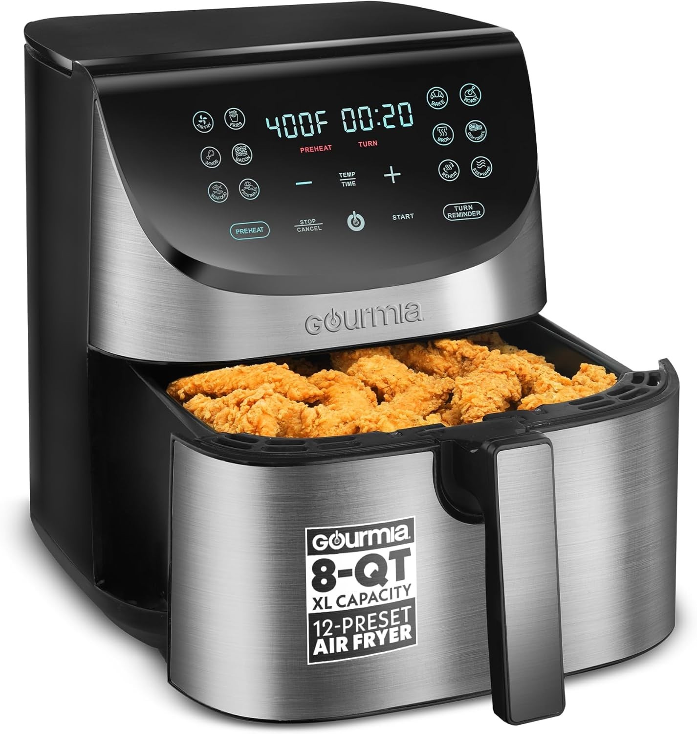 Gourmia Air Fryer 8 Qt Extra Large Capacity, FryForce360 Digital Display