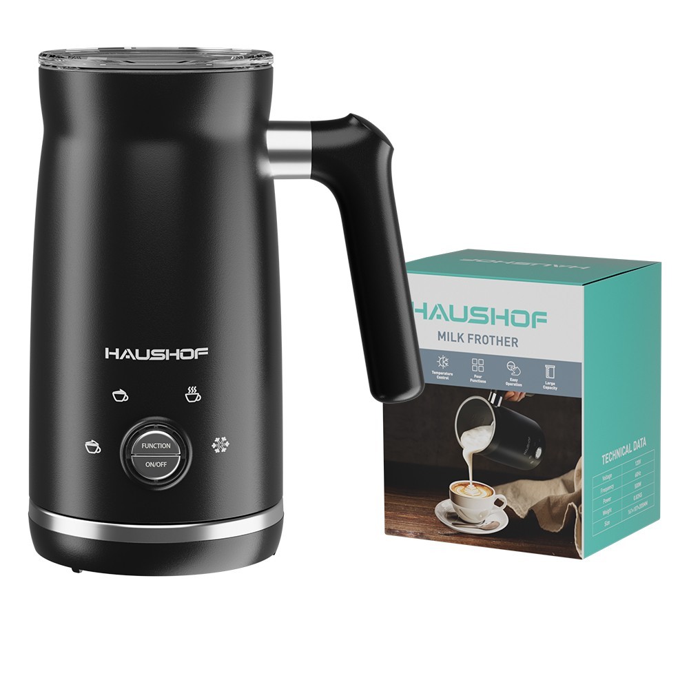 HAUSHOF 4-in-1 Electric Milk Frother Steamers Large Capacity Automatic Warm Cold