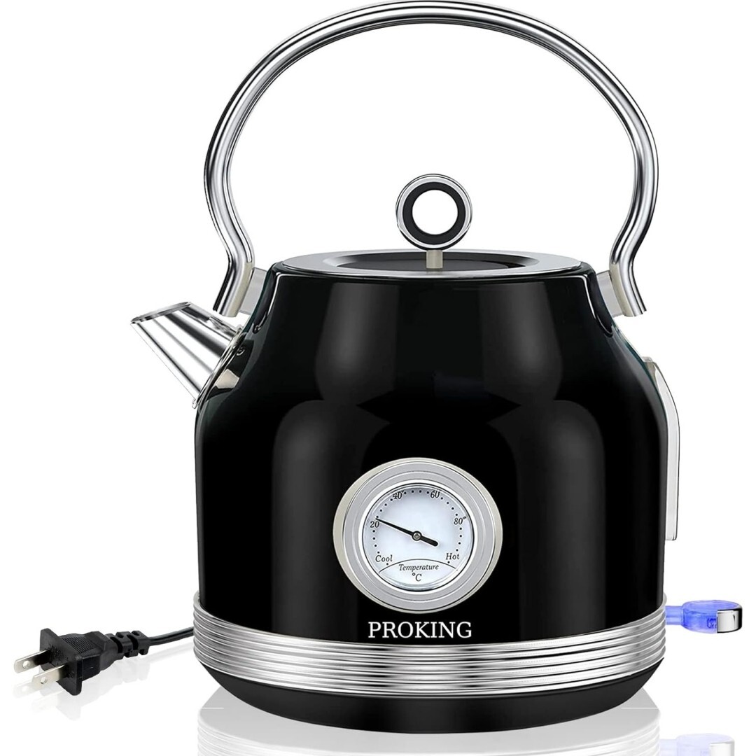 INTETEIN 1.7 Liter Stainless Steel Body Retro Electric Tea Kettle,USA Seller