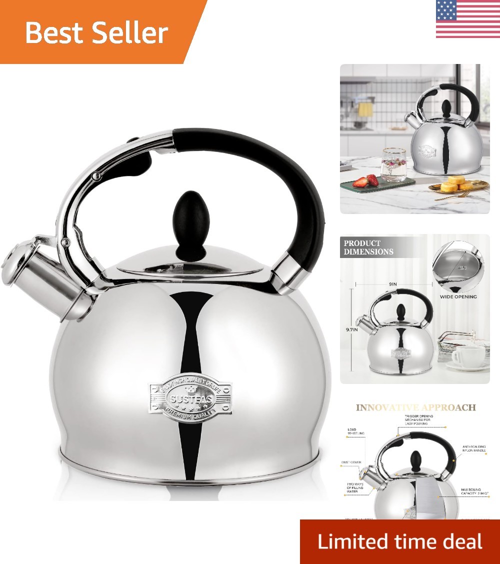 Luminuxe Whistling Tea Kettle, 3qt Stainless Steel Stove Top Kettle with Cool