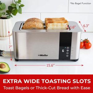 NEW - UltraToast Full Stainless Steel Toaster 4 Slice, Long Extra-Wide Slots