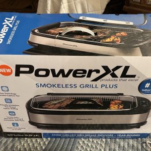 NIB Power XL Smokeless Grill Plus-Silver (PG-1500FDR) Indoor Electric Grill