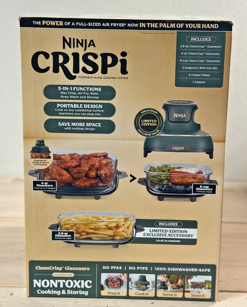 New Ninja Crispi 5-in-1 Portable Glass Air Fryer 4-QT, 2.5-QT & 6-Cup FN103BF