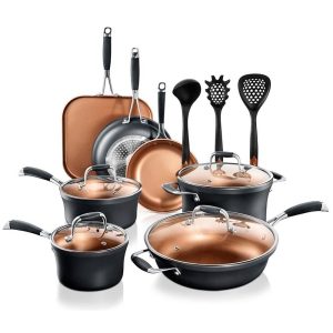 NutriChef 14-pcs Non-Stick Luxurious Stackable Cookware Set PFOA/PFOS FREE