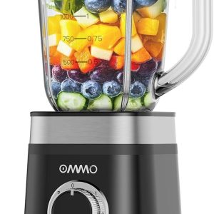 OMMO Professional Blender 50oz Glass Jar 4 Stainless Blades 2-Speed & Pulse Smoo