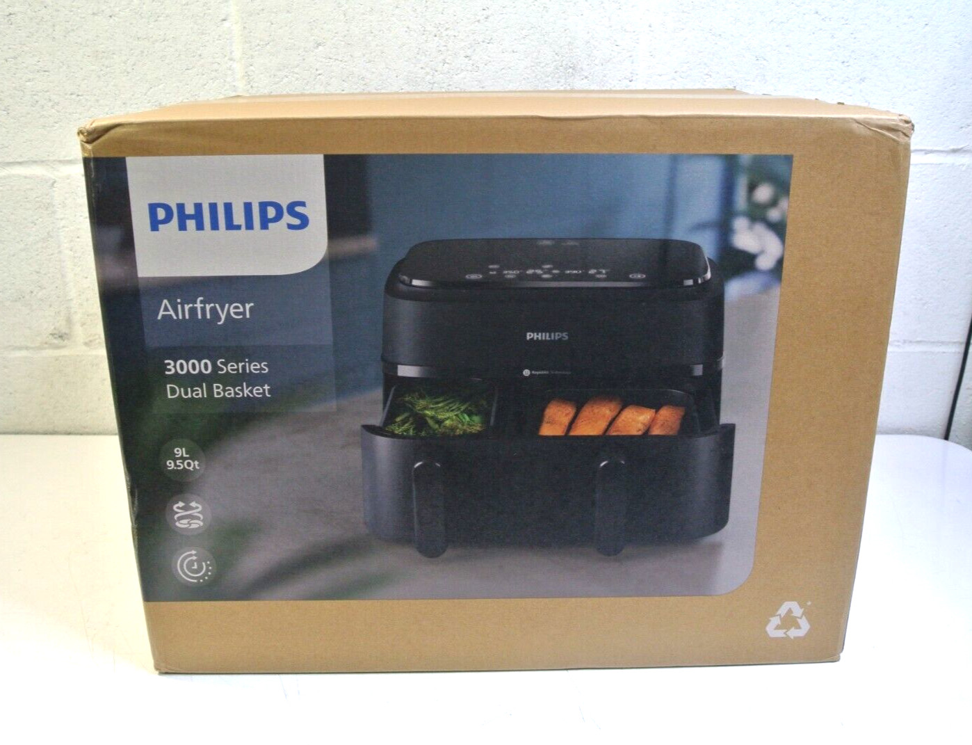 Philips Dual Basket Air Fryer 3000 Series, 8-In-1 Functions, 9.5 Quarts 2 Drawer