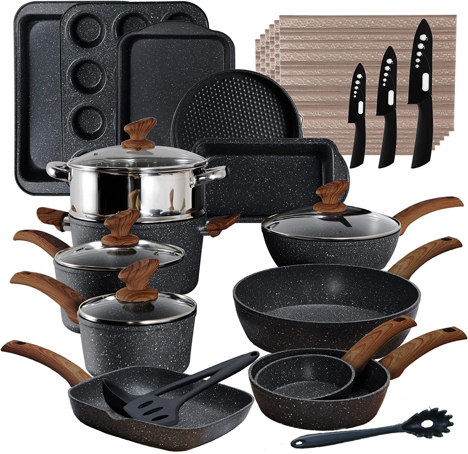 Pots and Pans Set Nonstick Kitchen Induction Cookware Set Granite Coated Pot Set