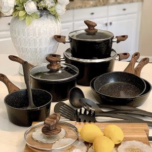 Pots and Pans Set Nonstick Kitchen Induction Cookware Set Granite Coated Pot Set