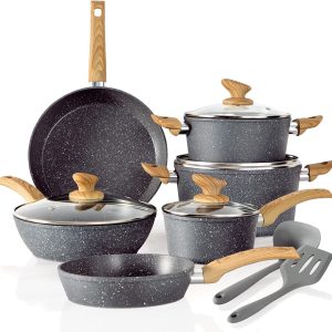 Pots and Pans Set Nonstick Kitchen Induction Cookware Set Granite Coated Pot Set