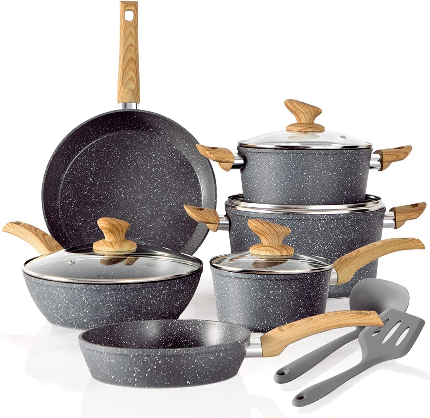 Pots and Pans Set Nonstick Kitchen Induction Cookware Set Granite Coated Pot Set