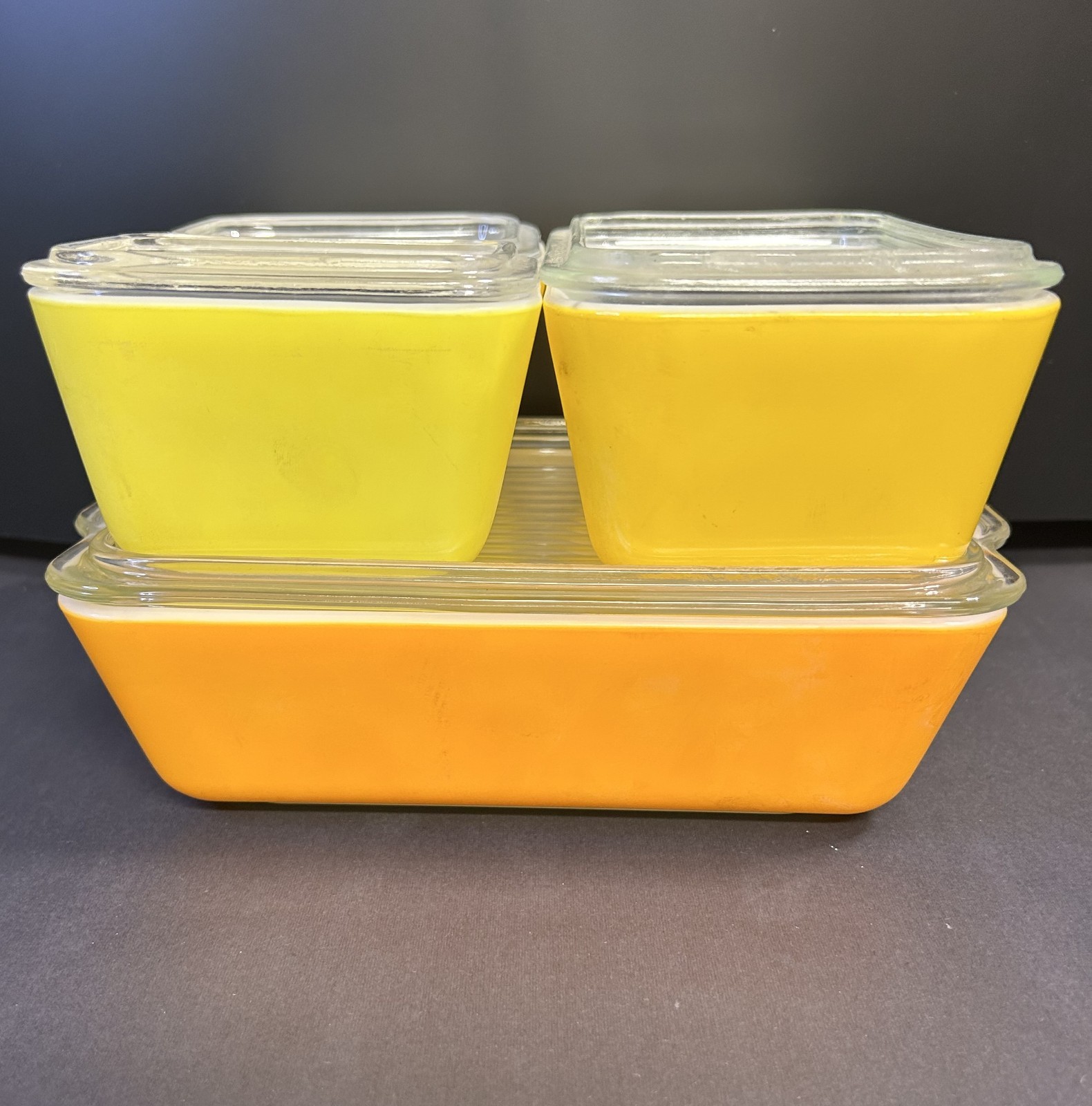 RARE Vintage Pyrex "Daisy" Solid Orange Yellow Refrigerator Dishes Complete 8 PC