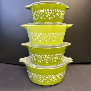 RARE Vintage Pyrex "Spring Blossom Green" Crazy Daisy Cinderella Casseroles 8pc