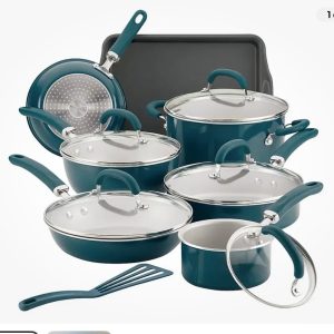 Rachael Ray Create Delicious 13-Piece Nonstick Cookware Set - Teal Shimmer