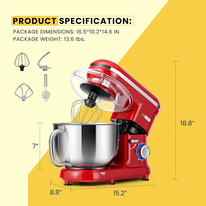 Stand Mixer 6QT 10-Speed Tilt-Head Kitchen Electric Food Mixer Bowl with Handle