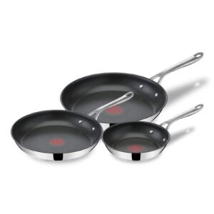 T-Fal Jamie Oliver Cooks Direct, Stainless Steel Non-stick Frying Pan 3 Pcs S...