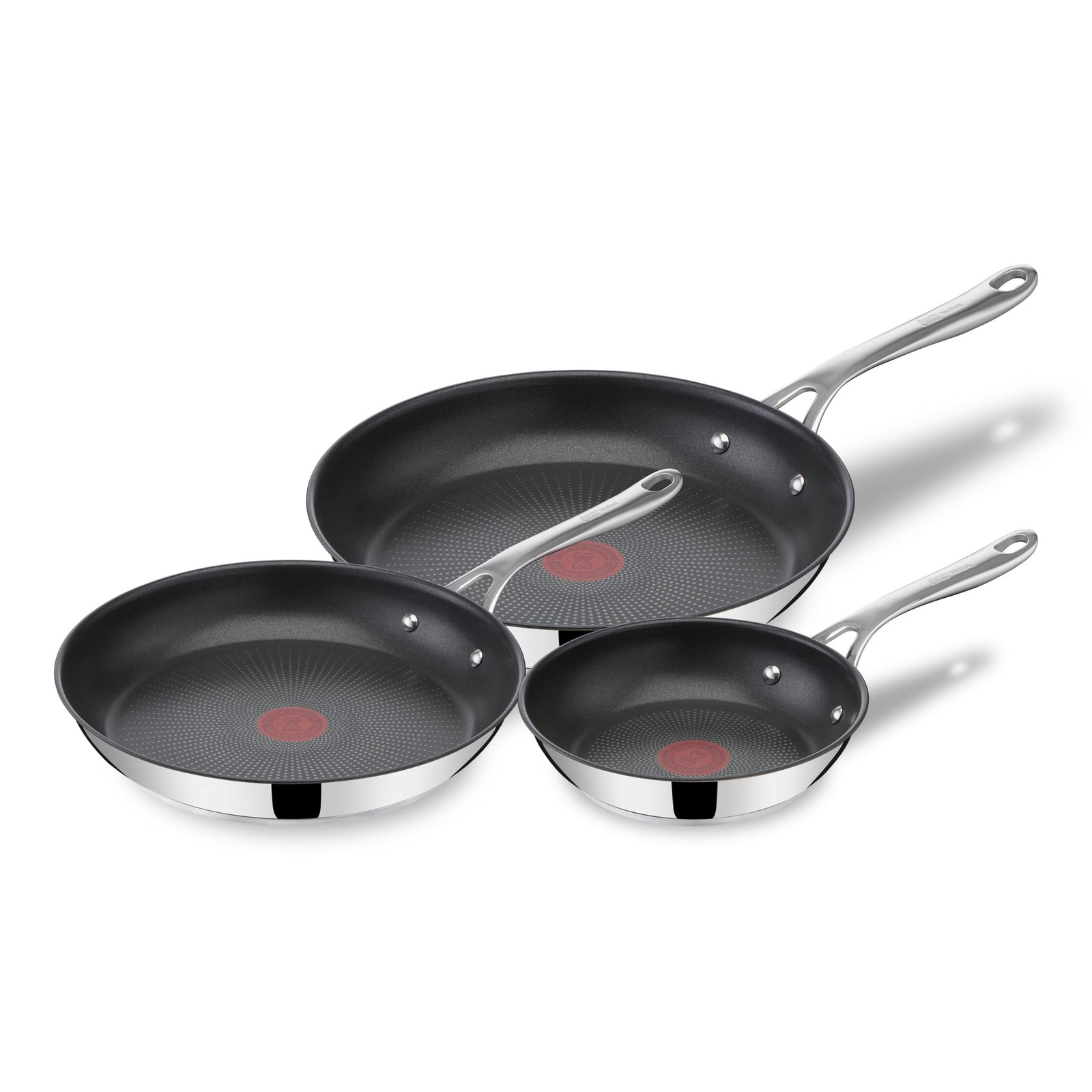 T-Fal Jamie Oliver Cooks Direct, Stainless Steel Non-stick Frying Pan 3 Pcs S...