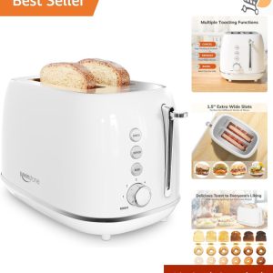 Toaster 2 Slice Stainless Steel Wide Slot Retro Kitchen Toaster with 6 Browni...