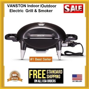 VANSTON Indoor/Outdoor Electric Grill 1500W Barbecue BBQ Grill &Smoker Stainless