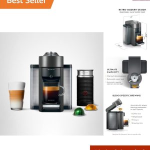 Vertuo Coffee and Espresso Machine by with Milk Frother, 1000 Milliliters, Gr...