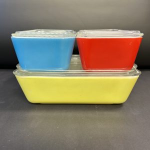 Vintage Pyrex Primary Colors Refrigerator Dishes – Complete 4 PC Nesting Set