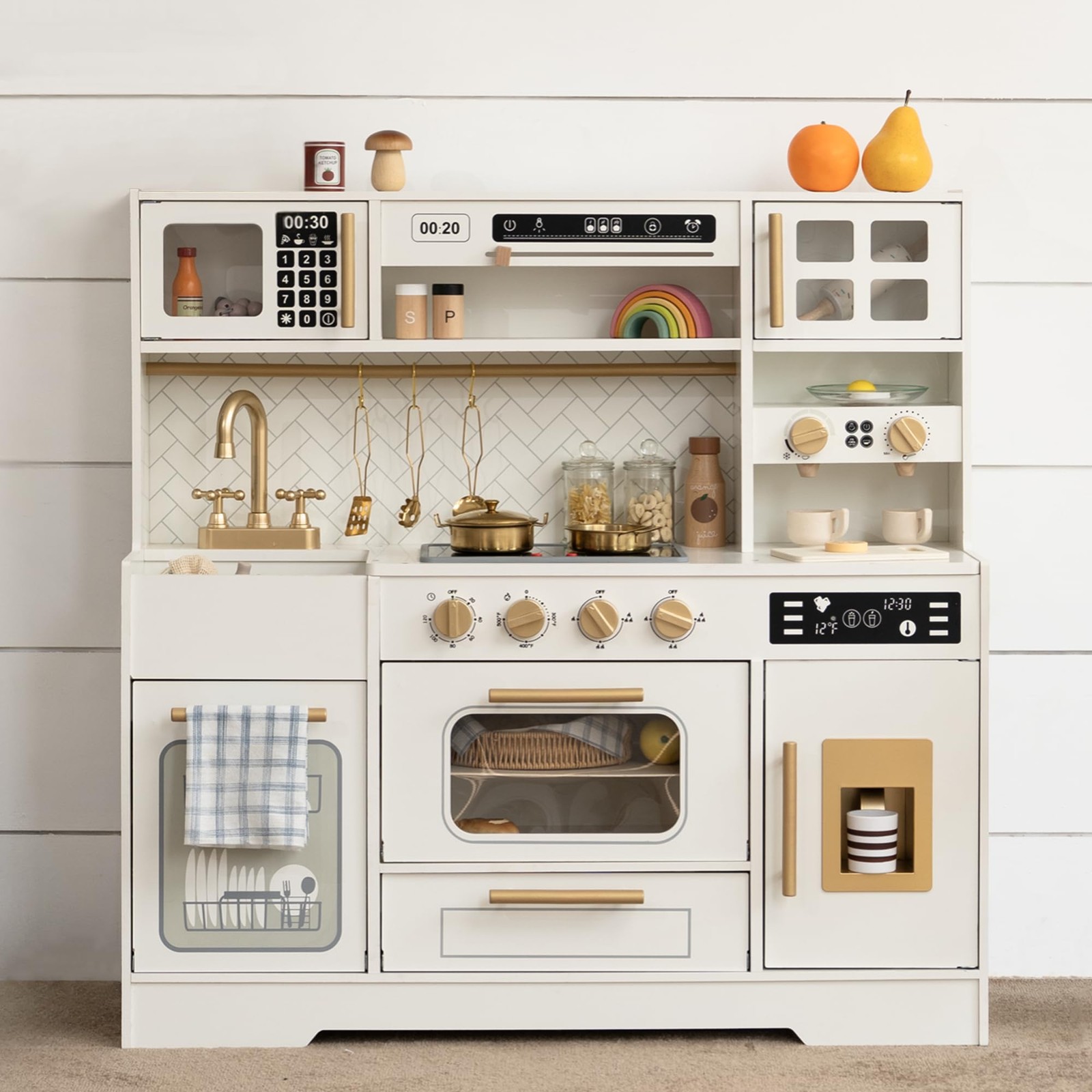 Wooden Play Kitchen for Kids– Realistic Appliances, Smart Storage & 15 Fun Ac...