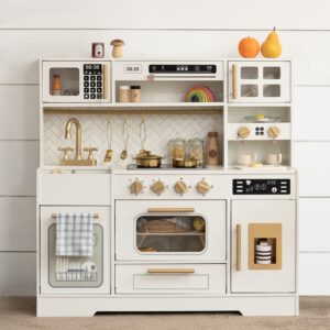 Wooden Play Kitchen for Kids– Realistic Appliances, Smart Storage & 15 Fun Ac...