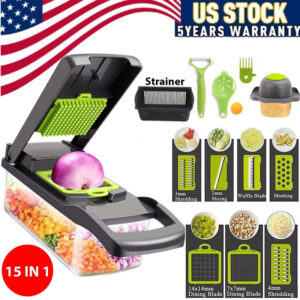 15-In-1 Vegetable Fruit Chopper Cutter Food Onion Veggie Dicer Slicer Kitchen✅